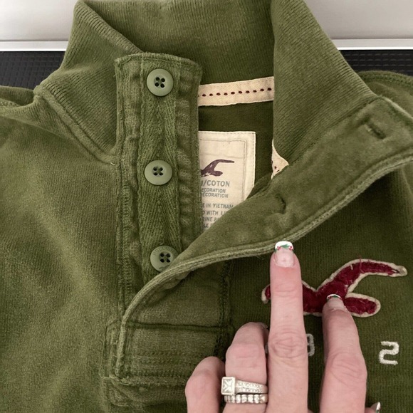 Hollister Pullover Sweatshirt Olive Army Green XS 1/4 Button Kangaroo Pocket - Picture 4 of 7